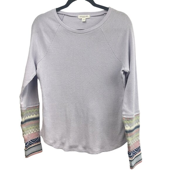 Beach Lunch Lounge Lavender Waffle Knit Thermal Long Sleeve Tee Size Medium - Picture 1 of 16